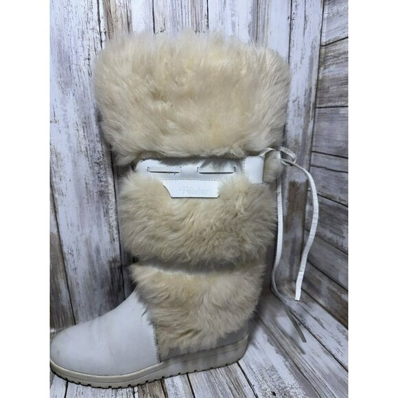 Vintage Pfister White Off Faux Fur Knee Boots size 6.5 - Picture 4 of 16